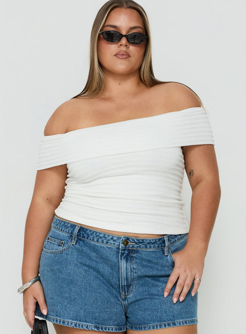 Ausha Off Shoulder Top White Stripe Curve