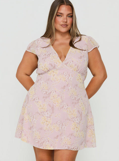Cannelloni Mini Dress Lilac Floral Curve