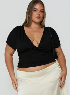 Mattey Cinched V Neck Top Black Curve