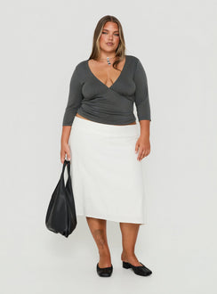 Back To Friends V Neck 3/4 Sleeve Top Grey Curve