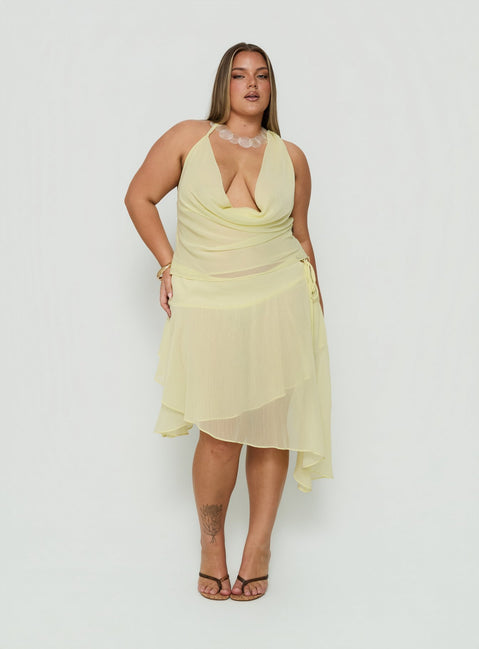 Evaleine Asymmetrical Chiffon Midi Skirt Baby Yellow Curve