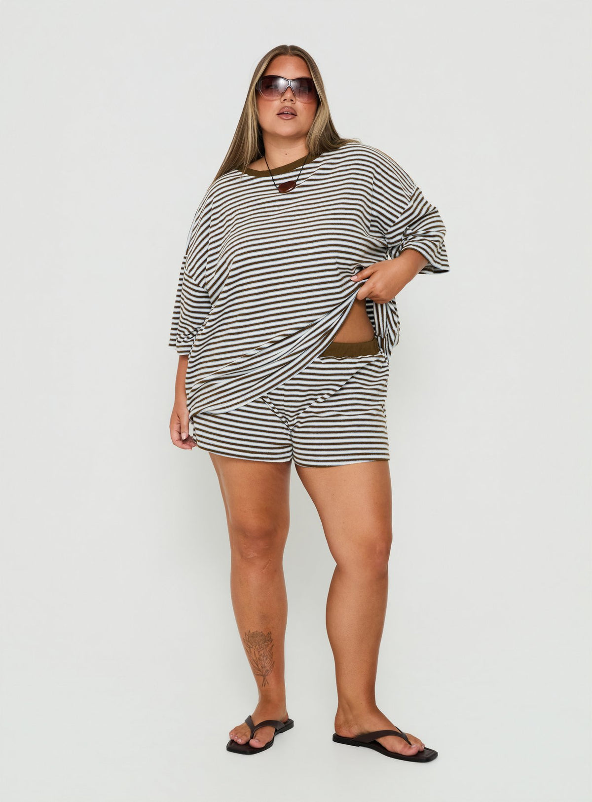 Selvina Terry Towelling Shorts Multi Stripe Curve