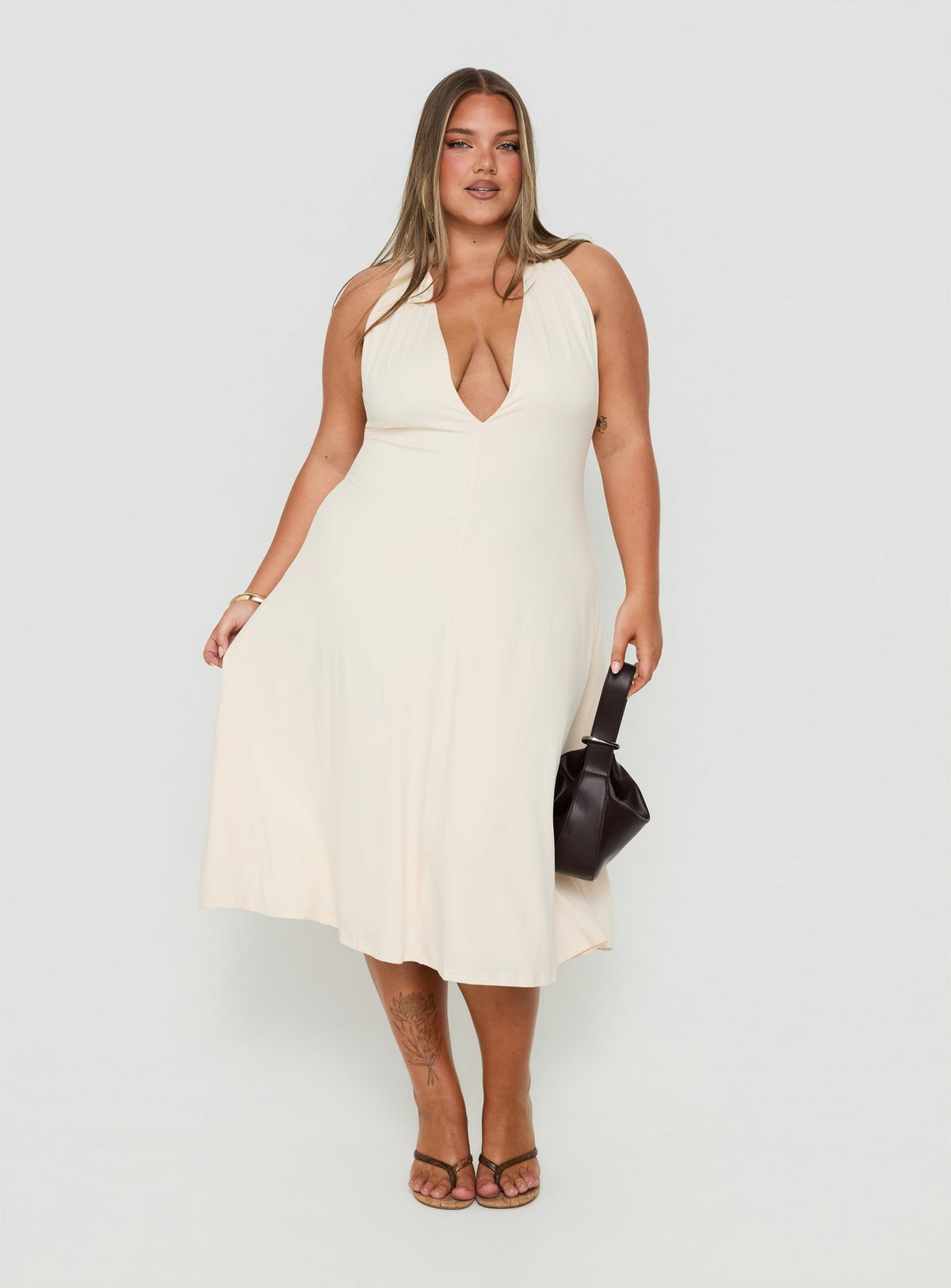 Morganne Halter Plunge Midi Dress Butter Curve