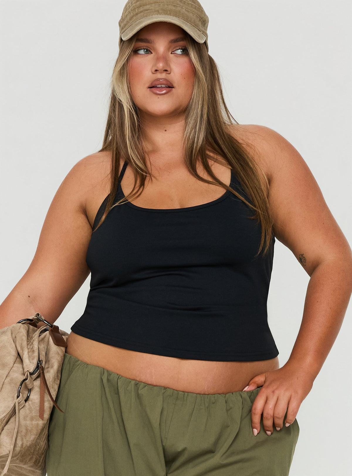 Daily Define Thin Strap Halter Tank Top Black Curve