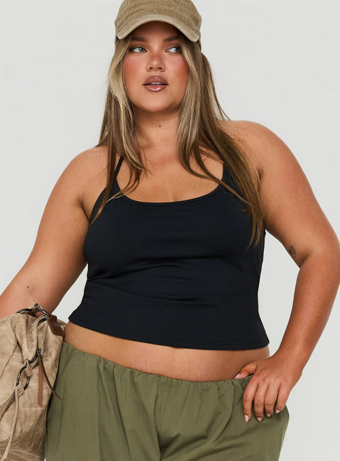 Daily Define Thin Strap Halter Tank Top Black Curve