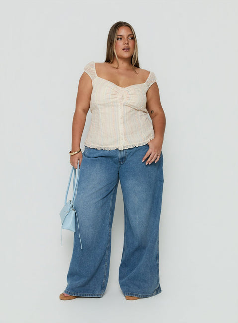 Trinitee Cap Sleeve Blouse Top Floral Curve