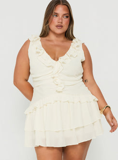 Fawnia Frill Ruched Mini Dress Cream Curve