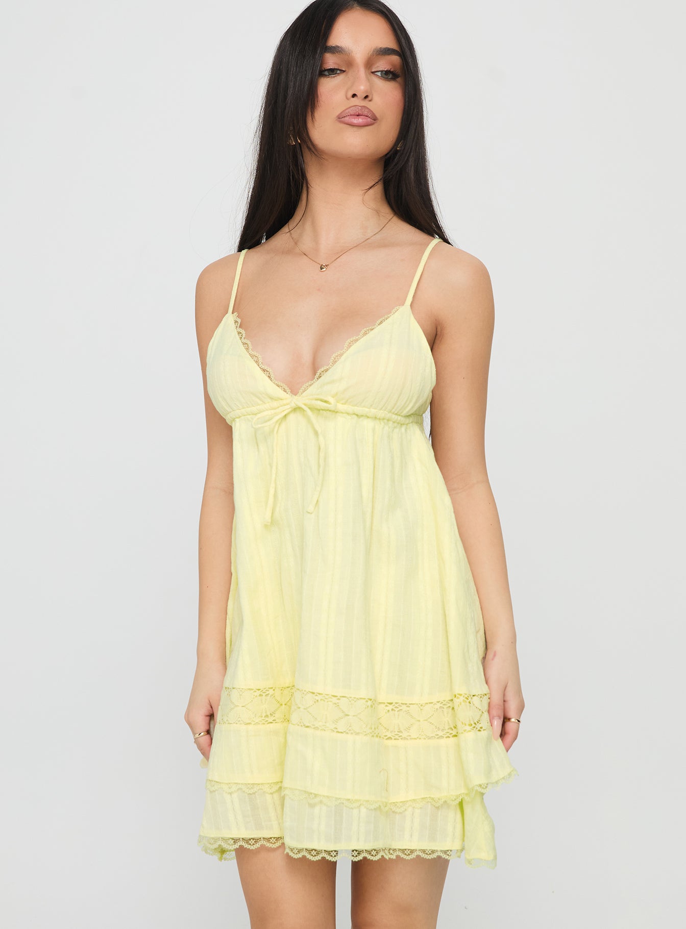 Cherubs Lace Babydoll Mini Dress Yellow | Princess Polly Cherubs Lace Babydoll Mini Dress Yellow | Princess Polly