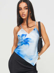 front view of model wearing Princess Polly Bannits Top Blue Sleeveless V-Neck 