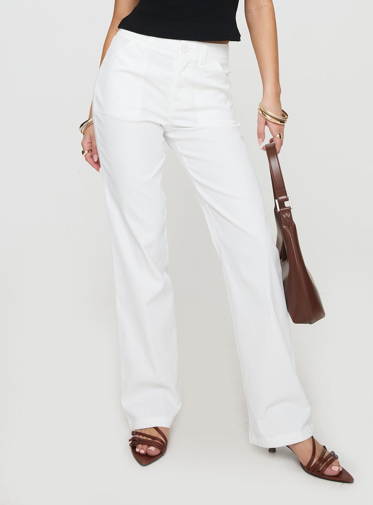 back view of model wearing Princess Polly Stelline Cargo Pants White High Waisted Pants 