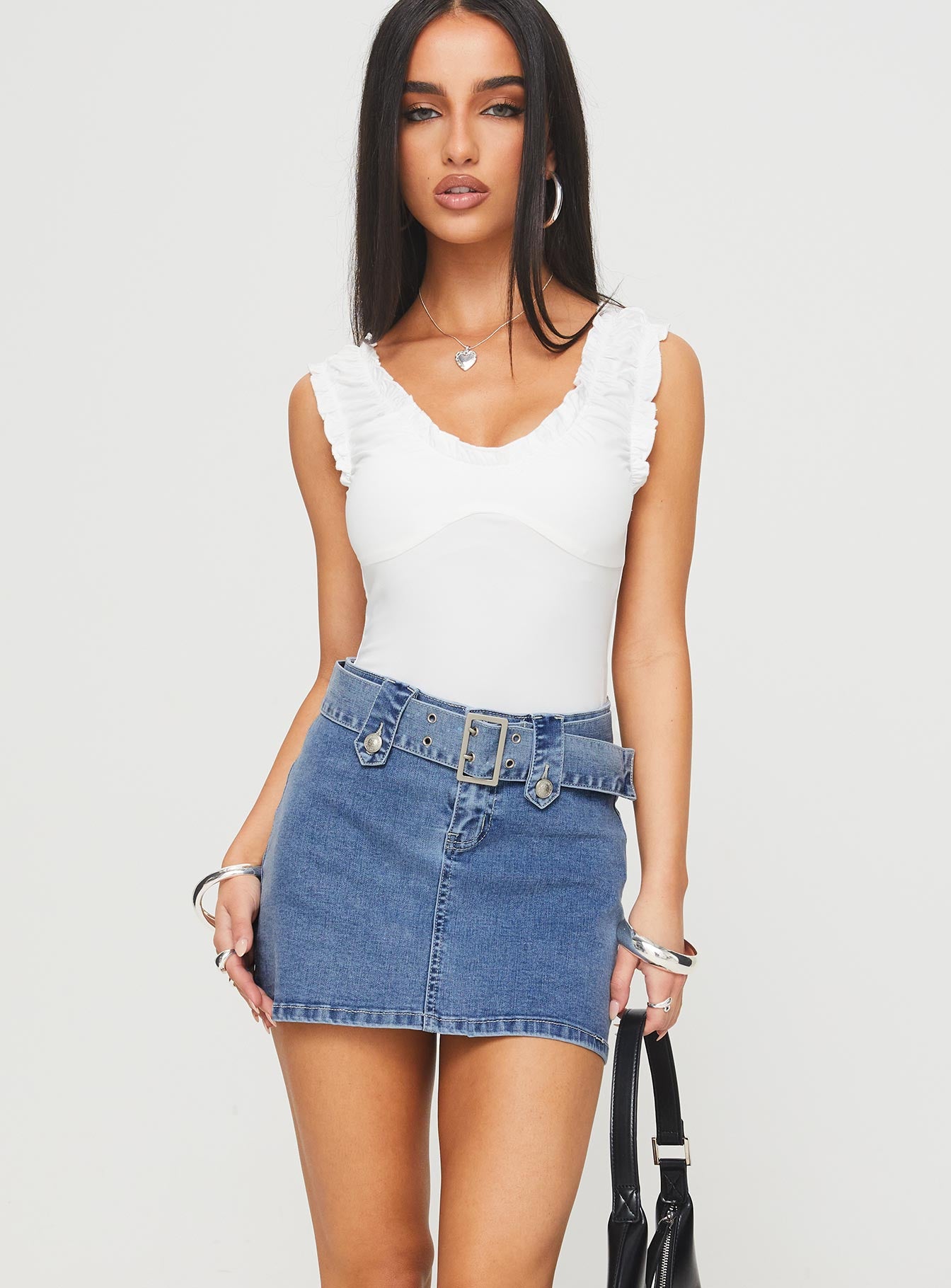 Domino mini skirt mid blue denim