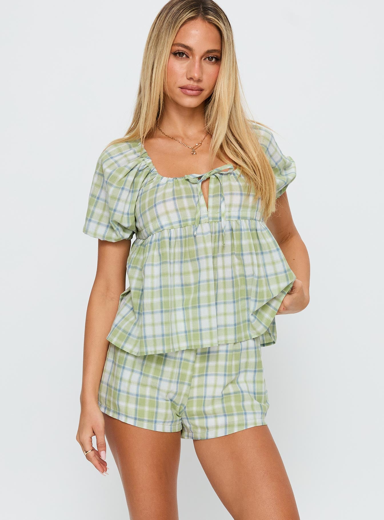 Cerelia Tie Up Set Green Check