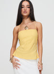 front view of model wearing Princess Polly Sleepless Nights Top Yellow Sleeveless Square Neck 