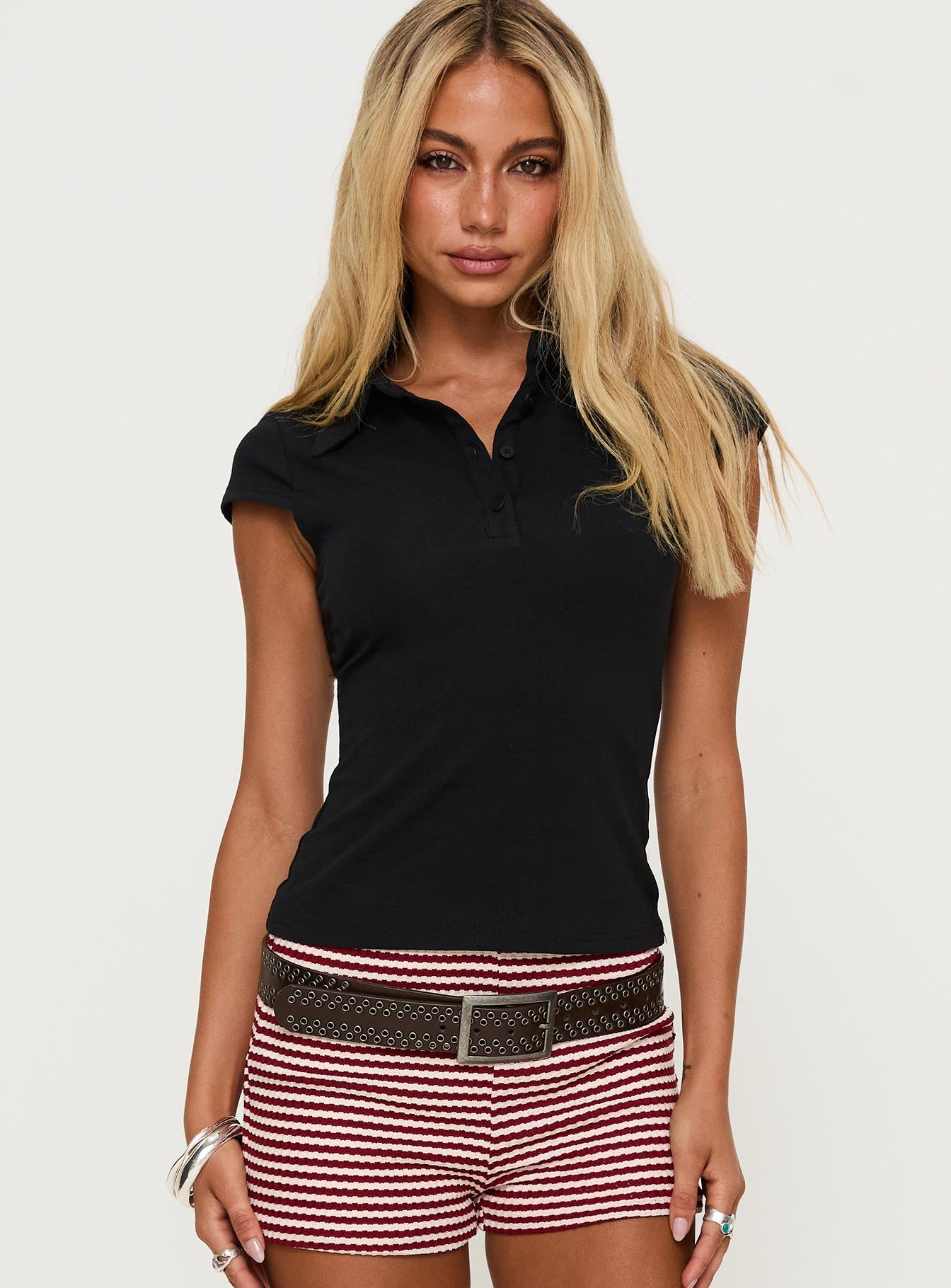 Prodigy Collared Polo Top Black | Princess Polly
