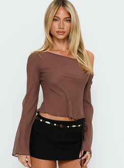 Nivara Chiffon One Shoulder Long Sleeve Top Mocha