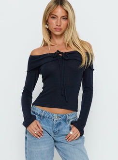 Sevanna Off Shoulder Long Sleeve Top Navy
