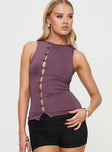 front view of model wearing Princess Polly Shanton Top Purple Sleeveless Crew Neck 