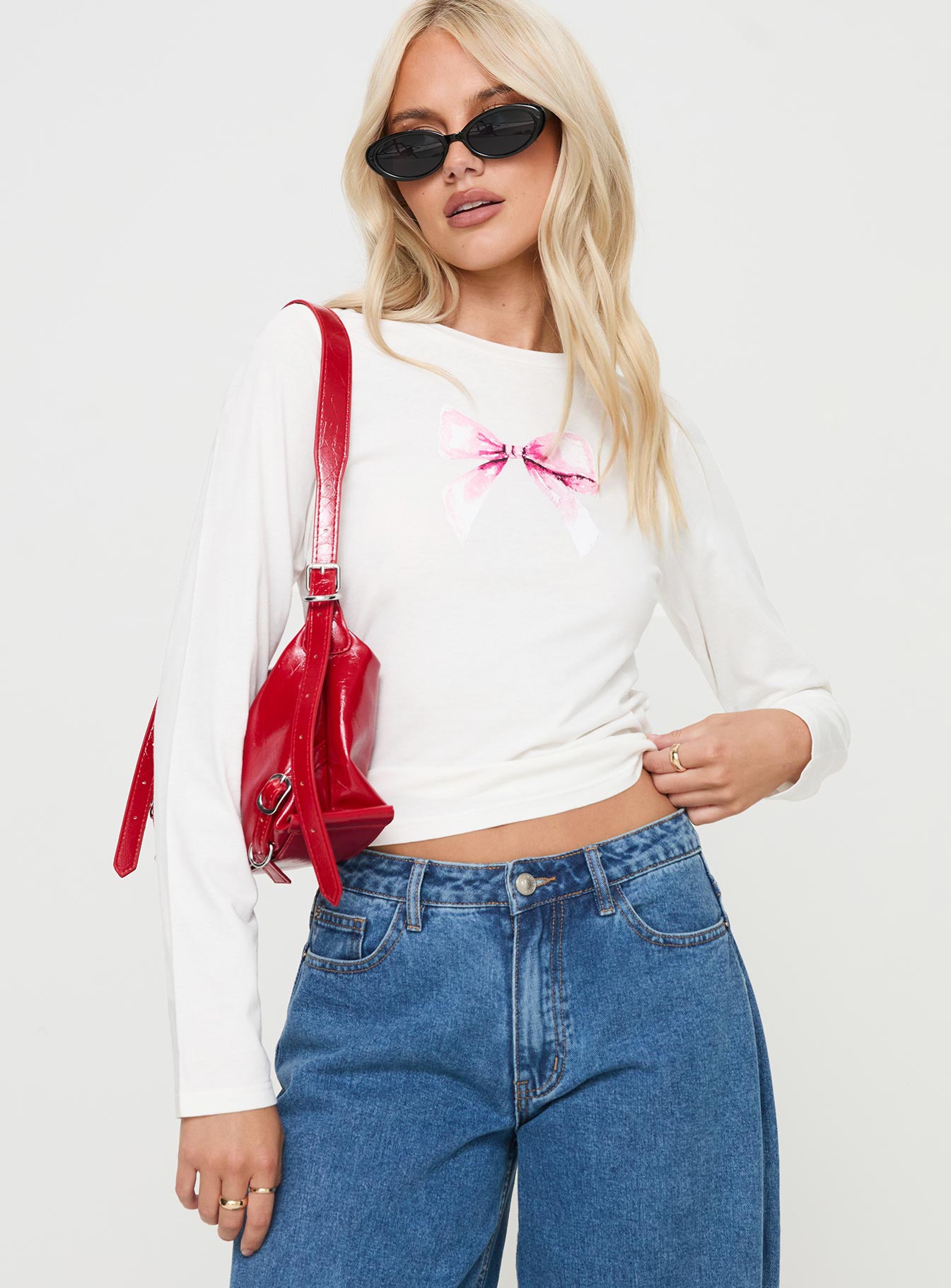 Bow baby long sleeve top white