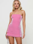 front view of model wearing Princess Polly Carette Strapless Mini Dress Hot Pink Straight Neck 