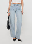 front view of model wearing Princess Polly Copperfield Baggy Denim Jeans Light Blue Wash High Waisted 