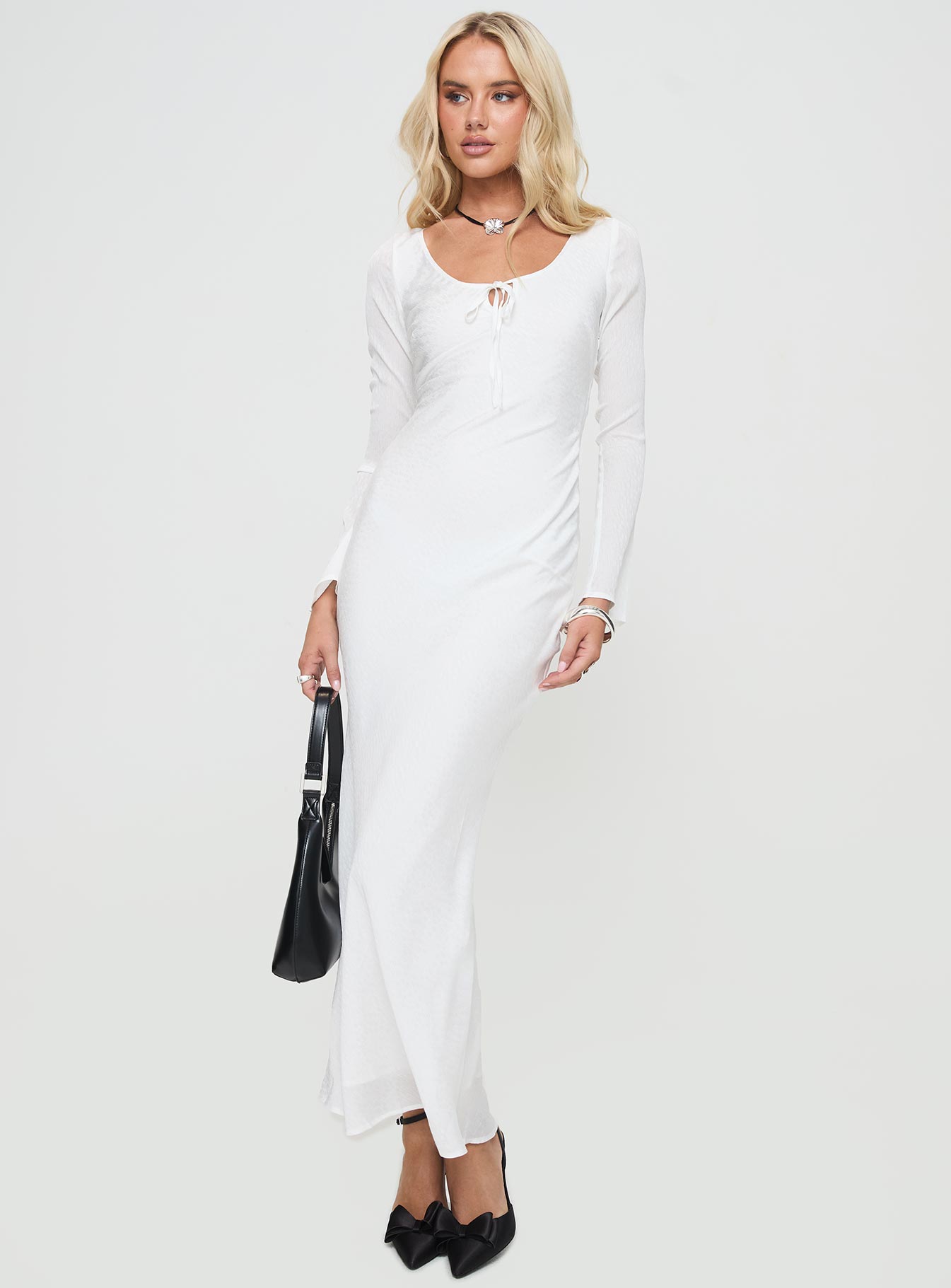 Sorento long sleeve bias cut maxi dress white