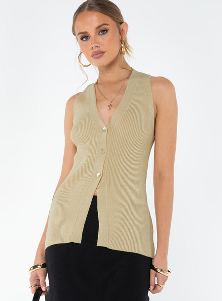Knit vest top V neckline, button fastening at front