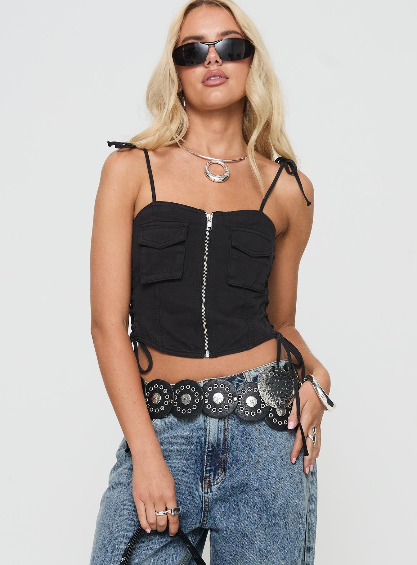 Dalloren denim cargo top black