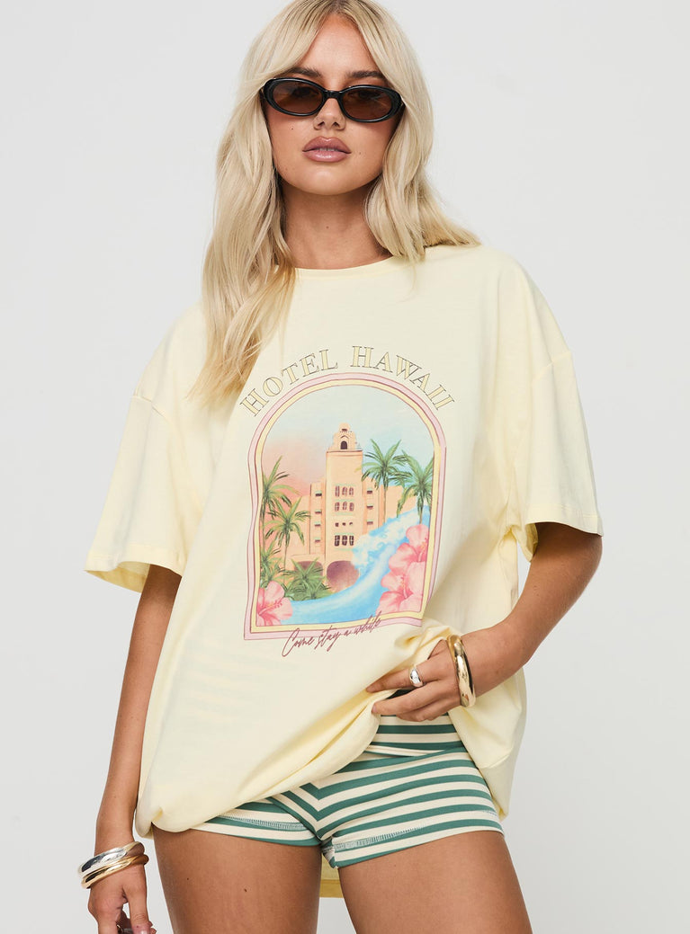 product Princess Polly Half Sleeves Crew Neck  Hotel Hawaii Oversized Tee Yellow