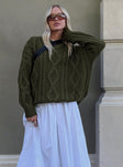 front view of model wearing Princess Polly Anaya Oversized Sweater Olive Long 