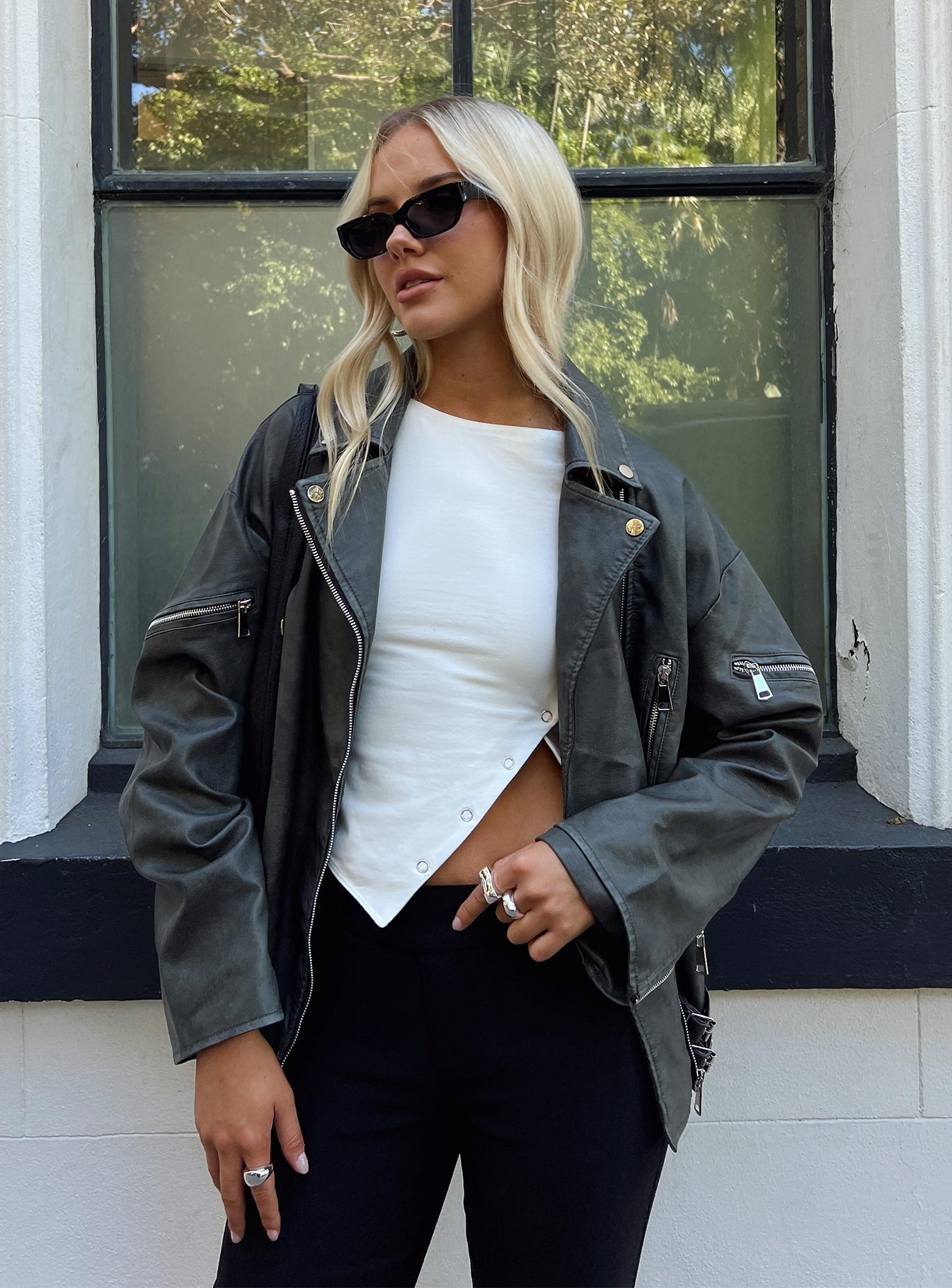 Magnets Faux Leather Jacket Washed Charcoal | Princess Polly