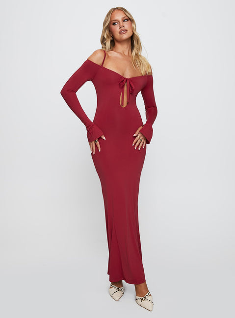Lucillea Long Sleeve Maxi Dress Red | Princess Polly Lucillea Long Sleeve Maxi Dress Red | Princess Polly