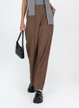 Front view of model wearing  front Princess Polly High Waisted Pants  Archer Pants Brown Eco Tall