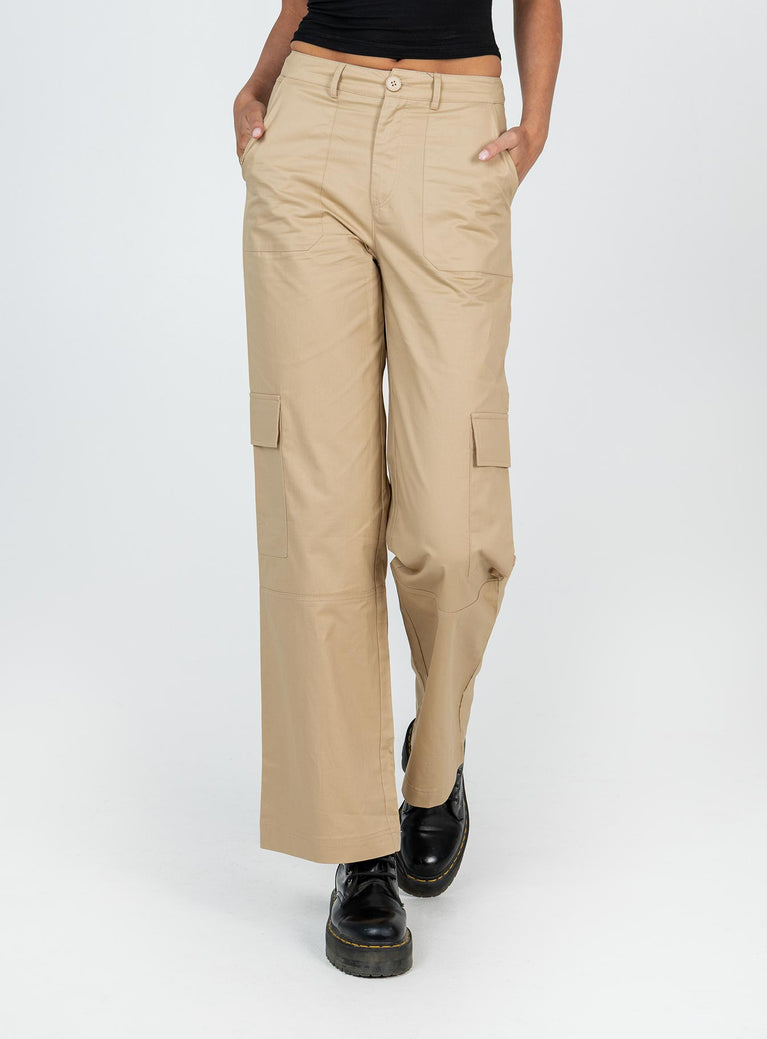Tall Khaki Mid Rise Pocket Detail Cargo Pants