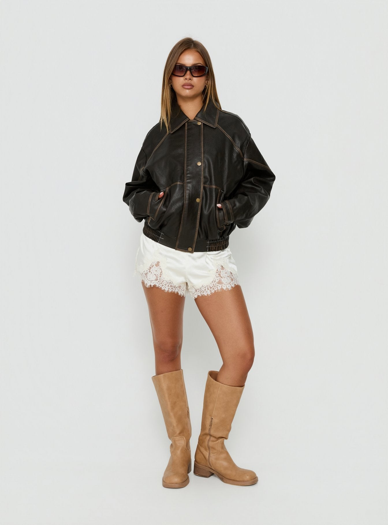 Jaxton Faux Leather Jacket Brown | Princess Polly