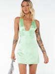 Front view of model wearing  front Princess Polly Scoop Neck  Katina Mini Dress Green Tall