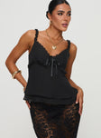 front view of model wearing Princess Polly Taini Top Black Sleeveless V-Neck 