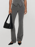 side view of model wearing Princess Polly Calexico Buckle Pant Grey Pinstripe High Waisted Pants 