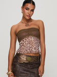 front view of model wearing Princess Polly Art Deco Top Brown Sleeveless straight 