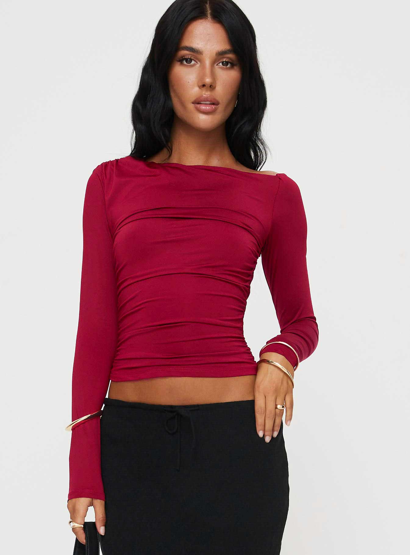 Spiller off the shoulder top burgundy