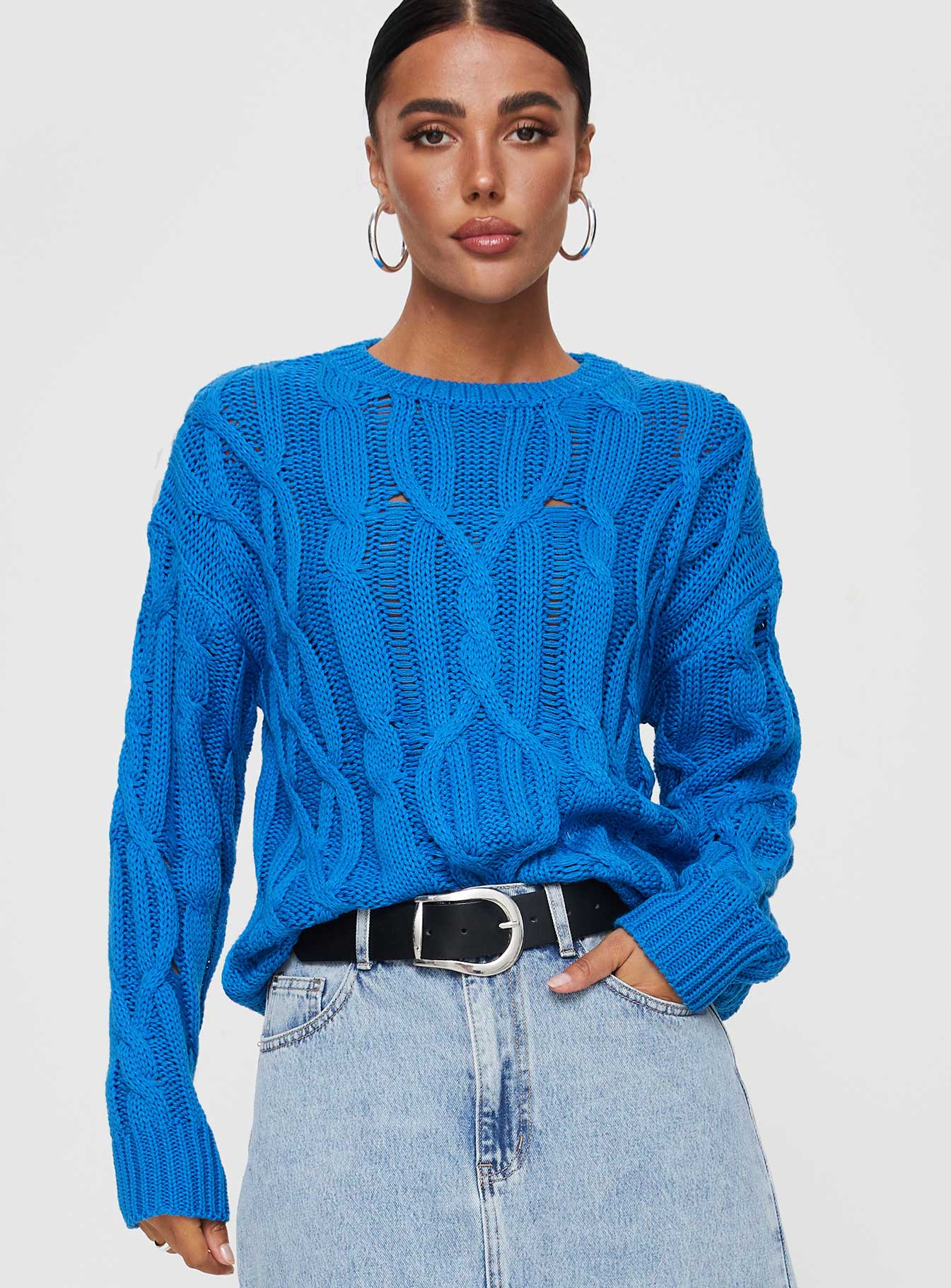 Stiles Cable Knit Sweater Blue Princess Polly  Cropped 