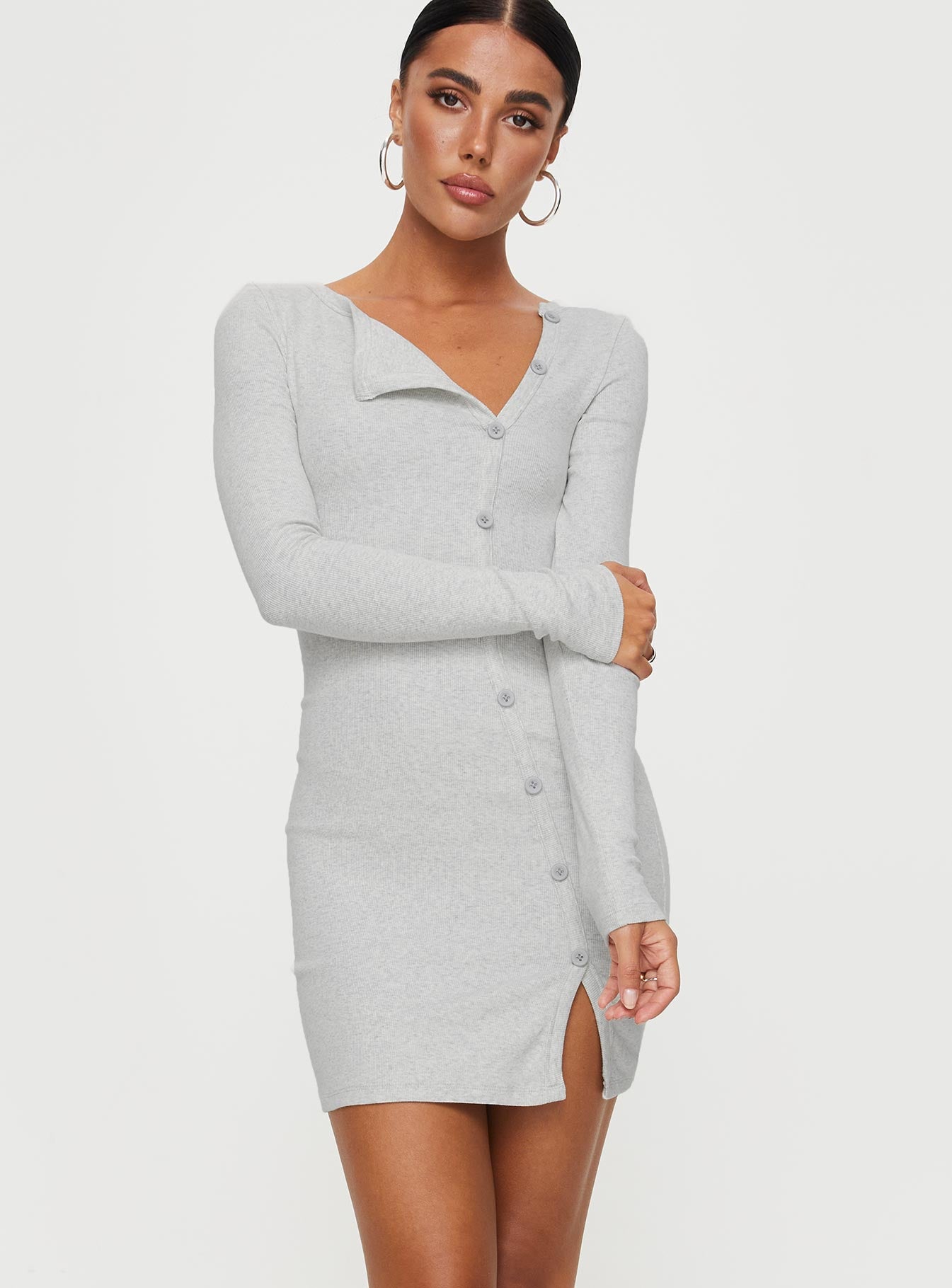 product Princess Polly V-Neck  Passoni Long Sleeve Mini Dress Grey