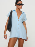 Romper Classic collar, v-neckline, button fastening at front, raw edge hem Non-stretch, fully lined