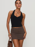   front view of model wearing Princess Polly Rozetti Mini Skirt Brown Stripe Mini Skirts 