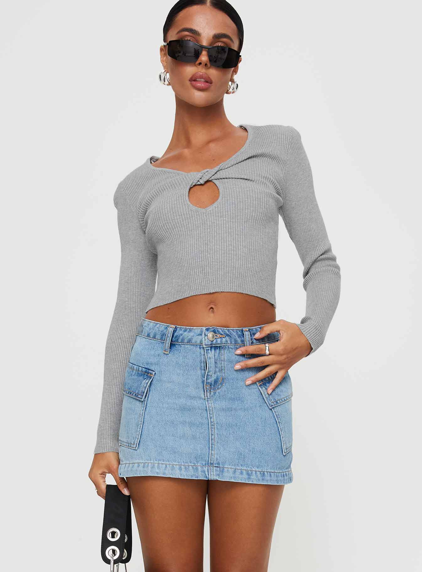 Zakai cargo denim mini skirt ice blue