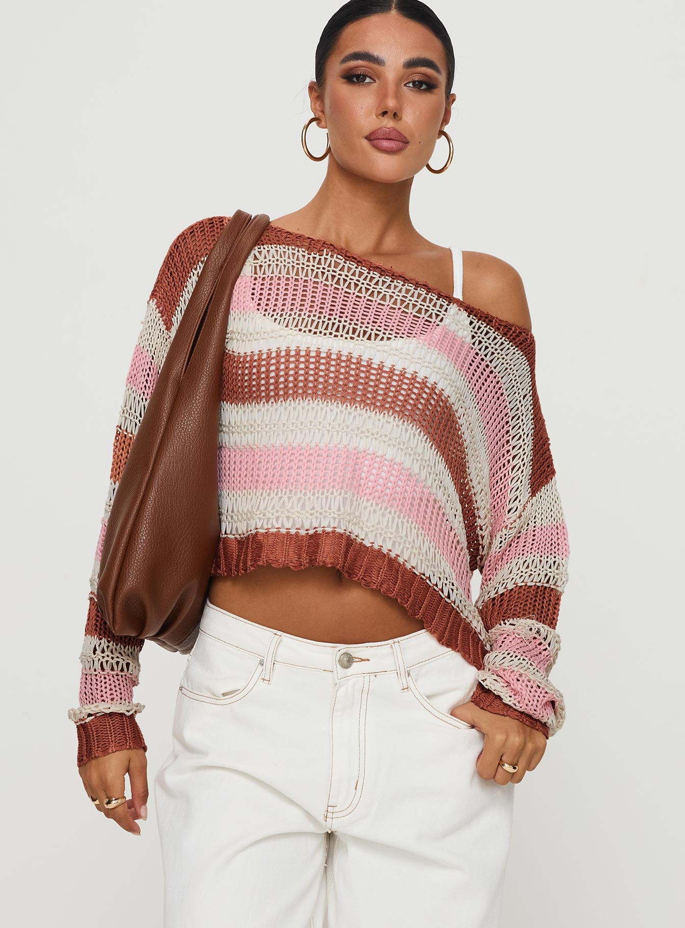 Perren sweater pink / brown stripe