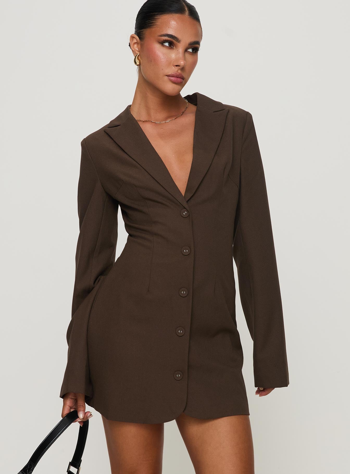 Dianah Blazer Mini Dress Brown | Princess Polly Dianah Blazer Mini Dress Brown | Princess Polly
