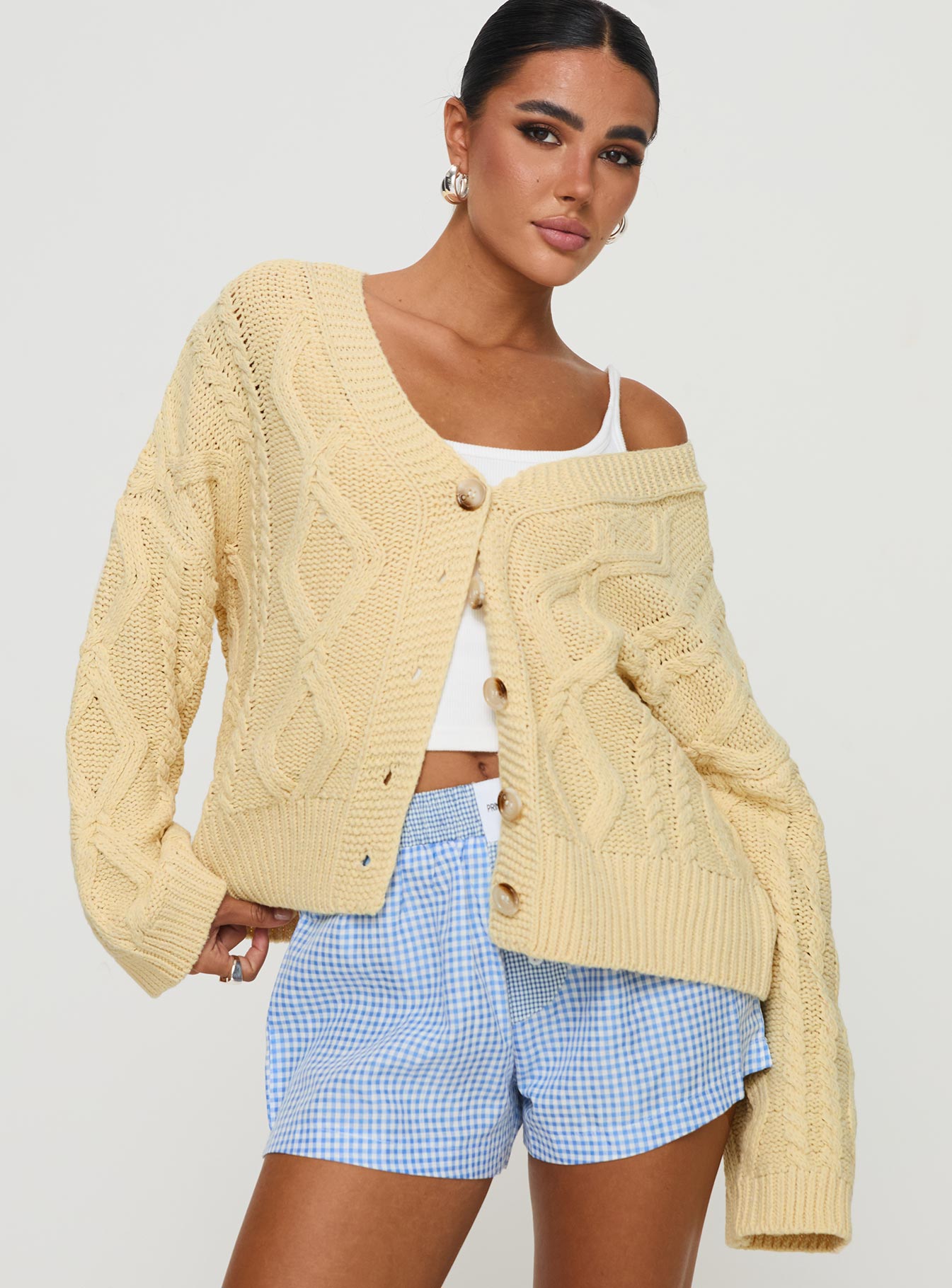 Daxtan Cable Cardigan Lemon Princess Polly