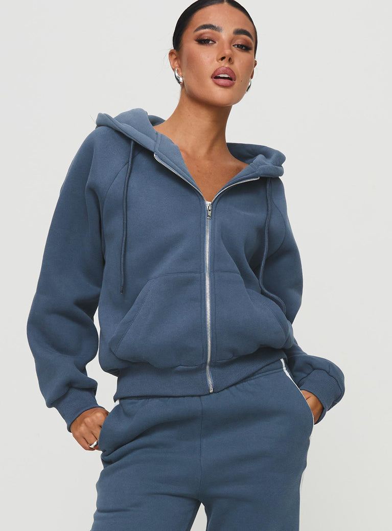 Hooded sweatshirt  Oversized fit, twin hip pockets, drop shoulder, drawstring neckties, zip front fastening  Non-stretch materials, soft fleece lining  Princess Polly Lower Impact 