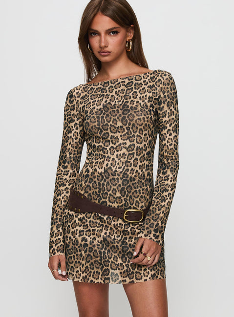 long sleeve leopard dress Lukea Long Sleeve Mini Dress Leopard