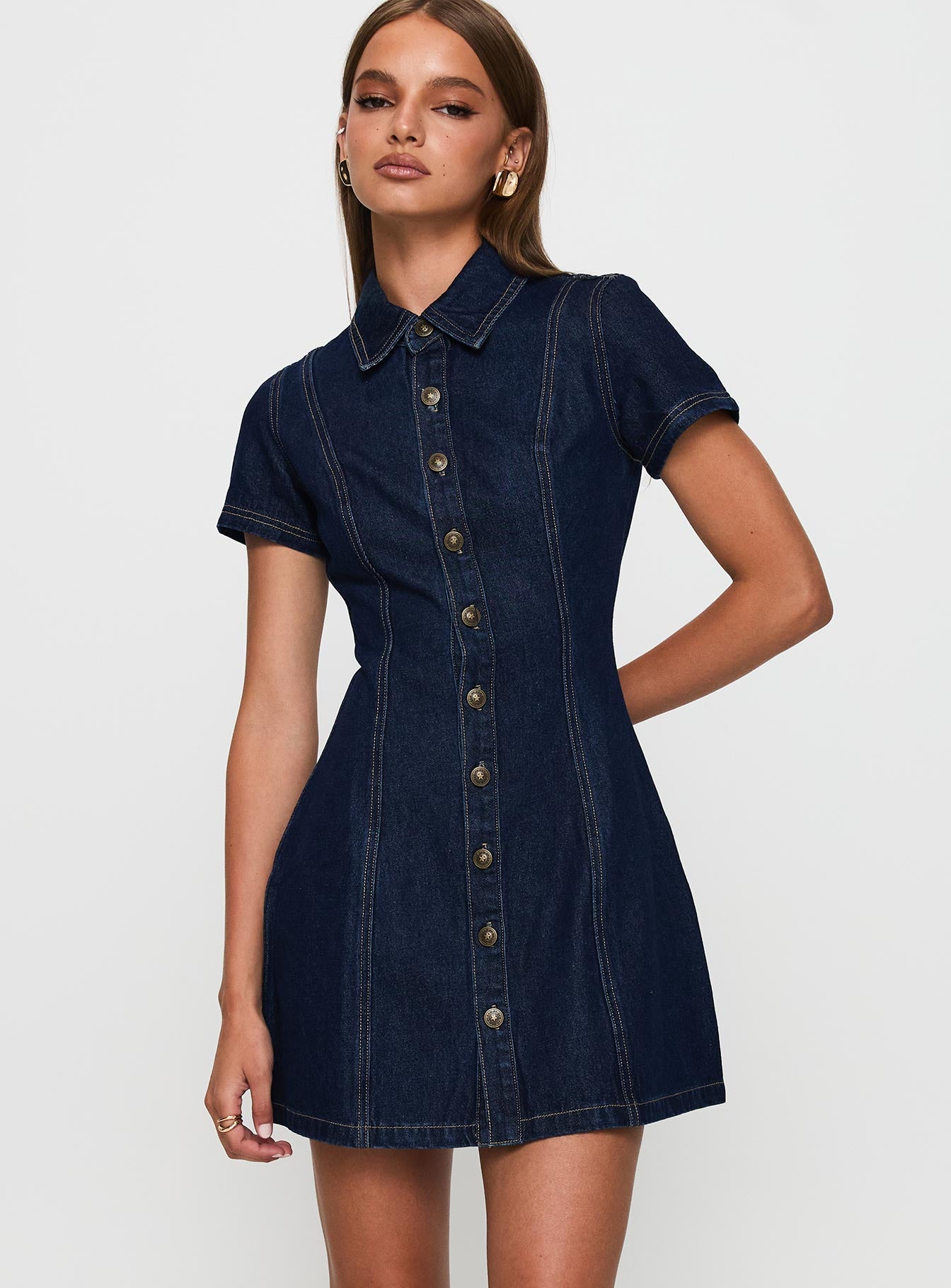 philipp plein denim dress Philipp Plein Crystal Denim Shirt Dress In Blue - 50% Off